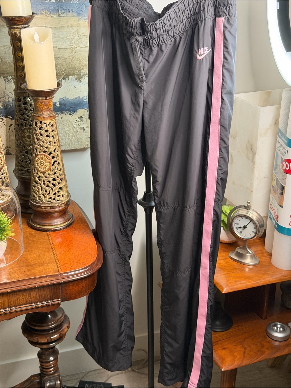 Nike Black Joggers with Pink Side Stripe for Kids